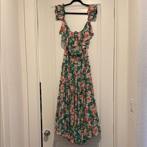 Lulu's Floral Maxi Dress - Green and Pink
